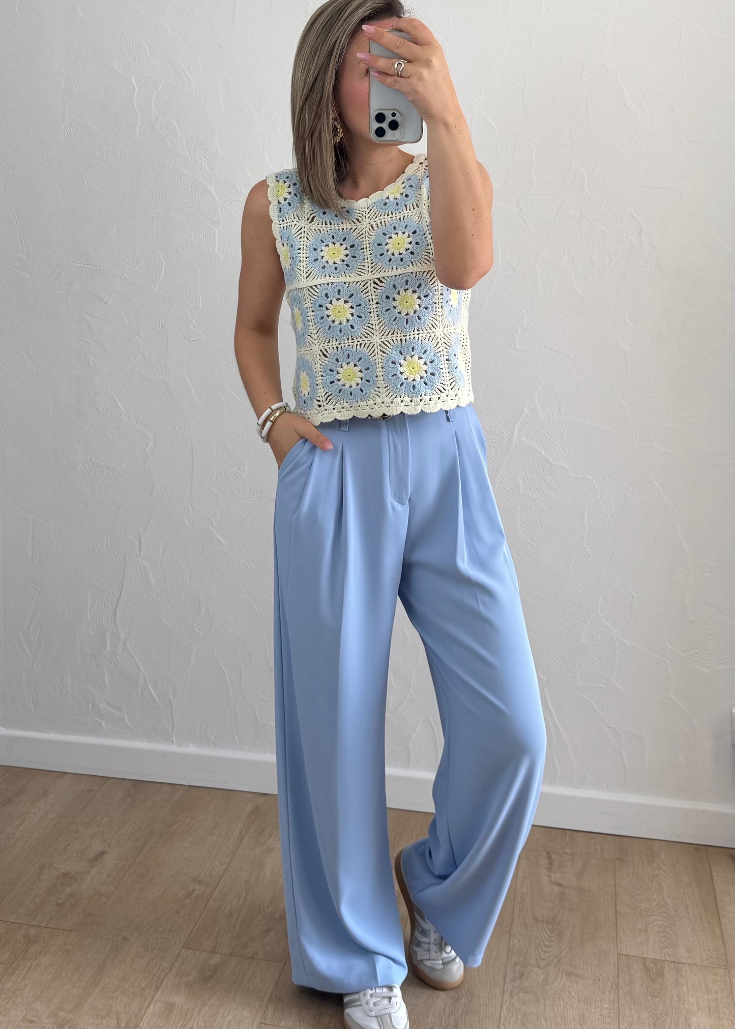 Haut Charlie en crochet Bleu