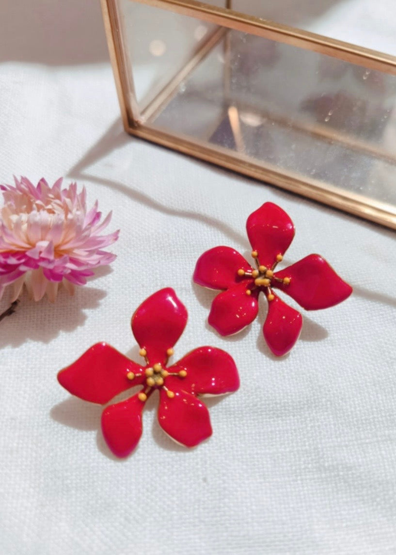 Boucles FLEUR Rouge