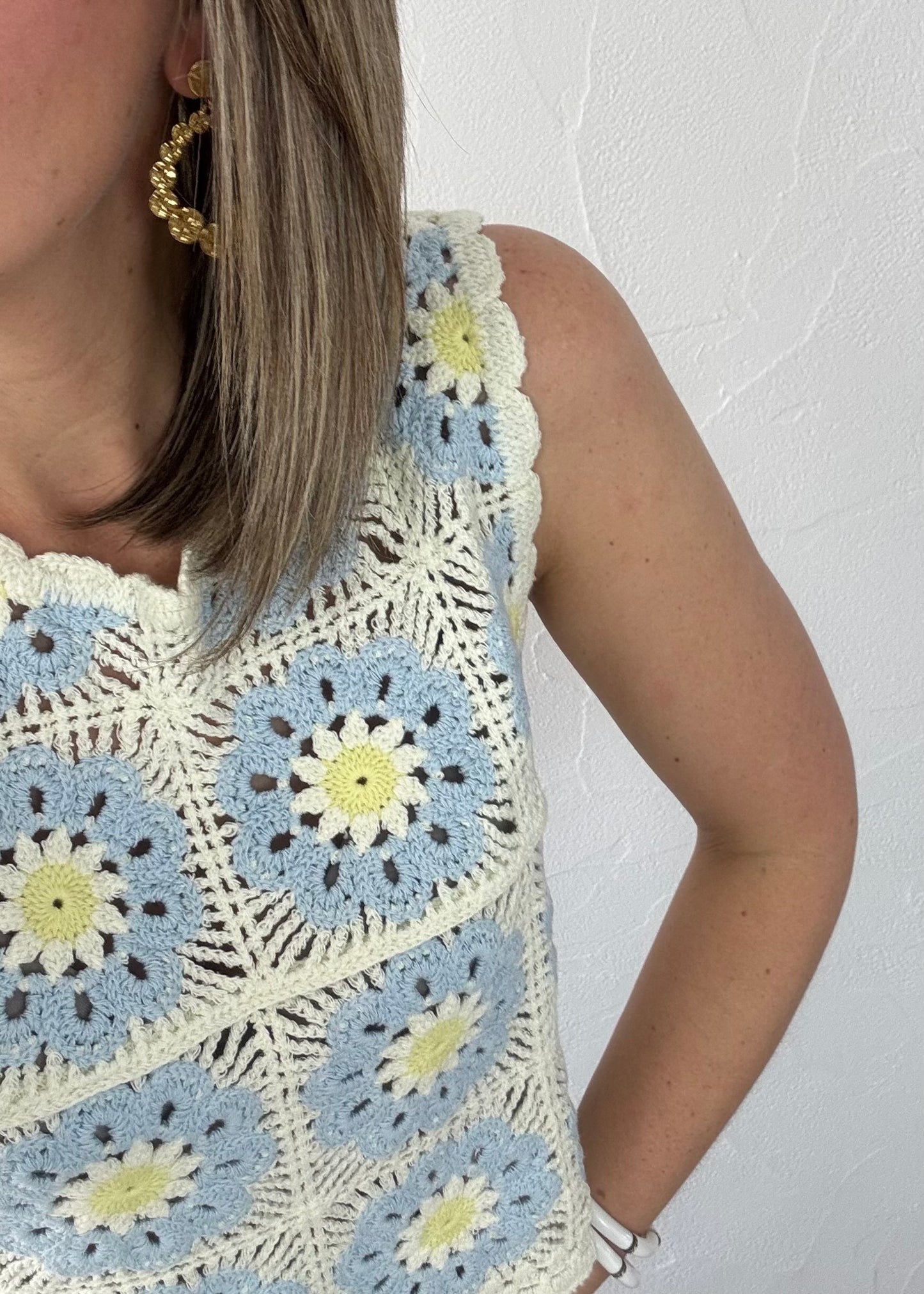 Haut Charlie en crochet Bleu