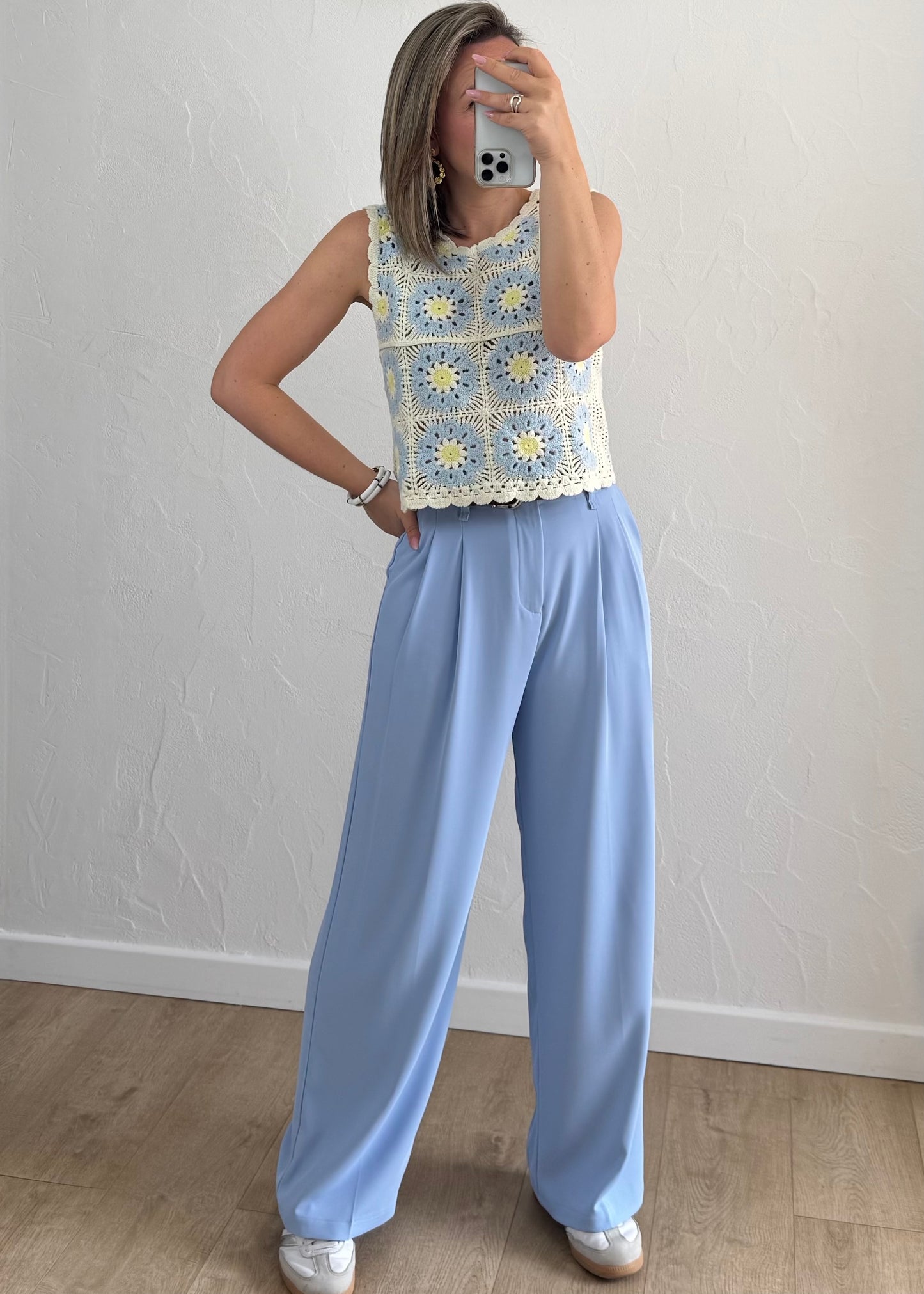 Haut Charlie en crochet Bleu