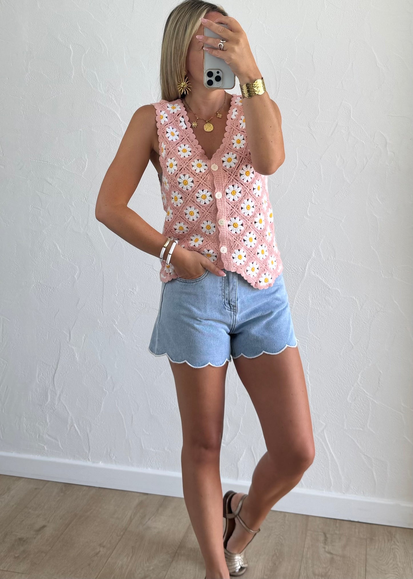 Top en crochet rose
