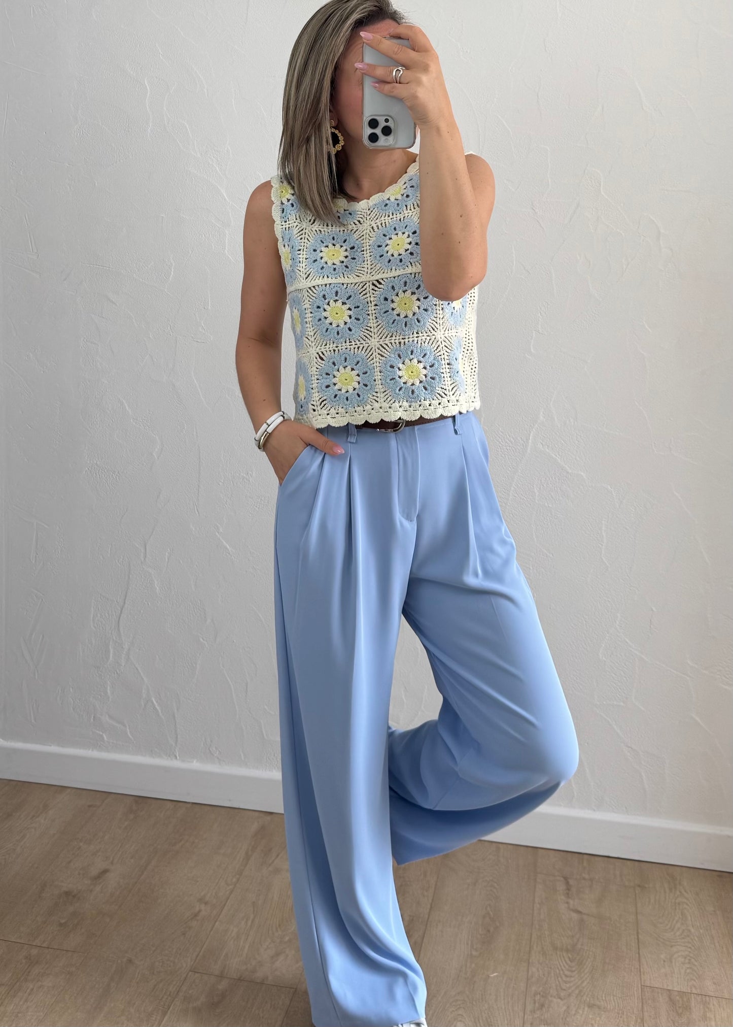 Haut Charlie en crochet Bleu