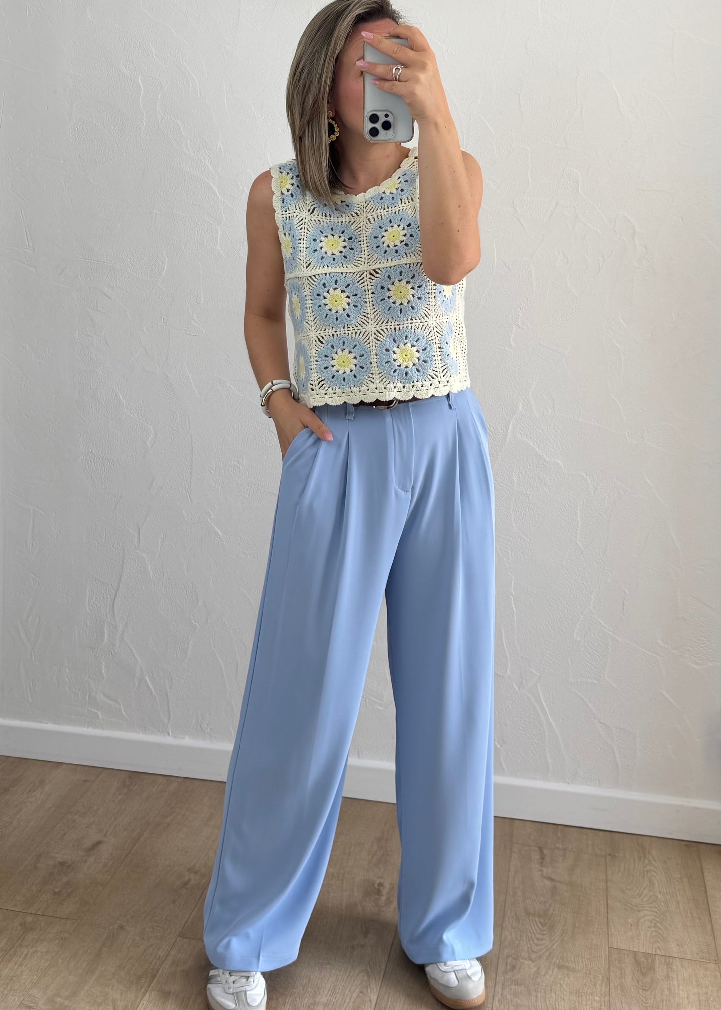 Haut Charlie en crochet Bleu