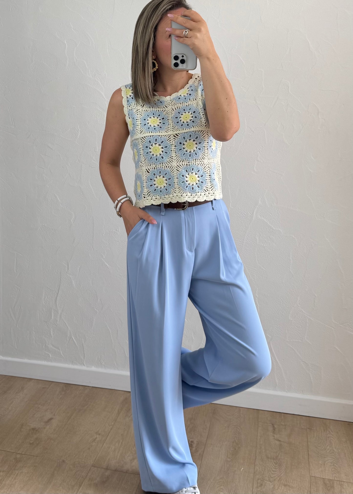 Haut Charlie en crochet Bleu