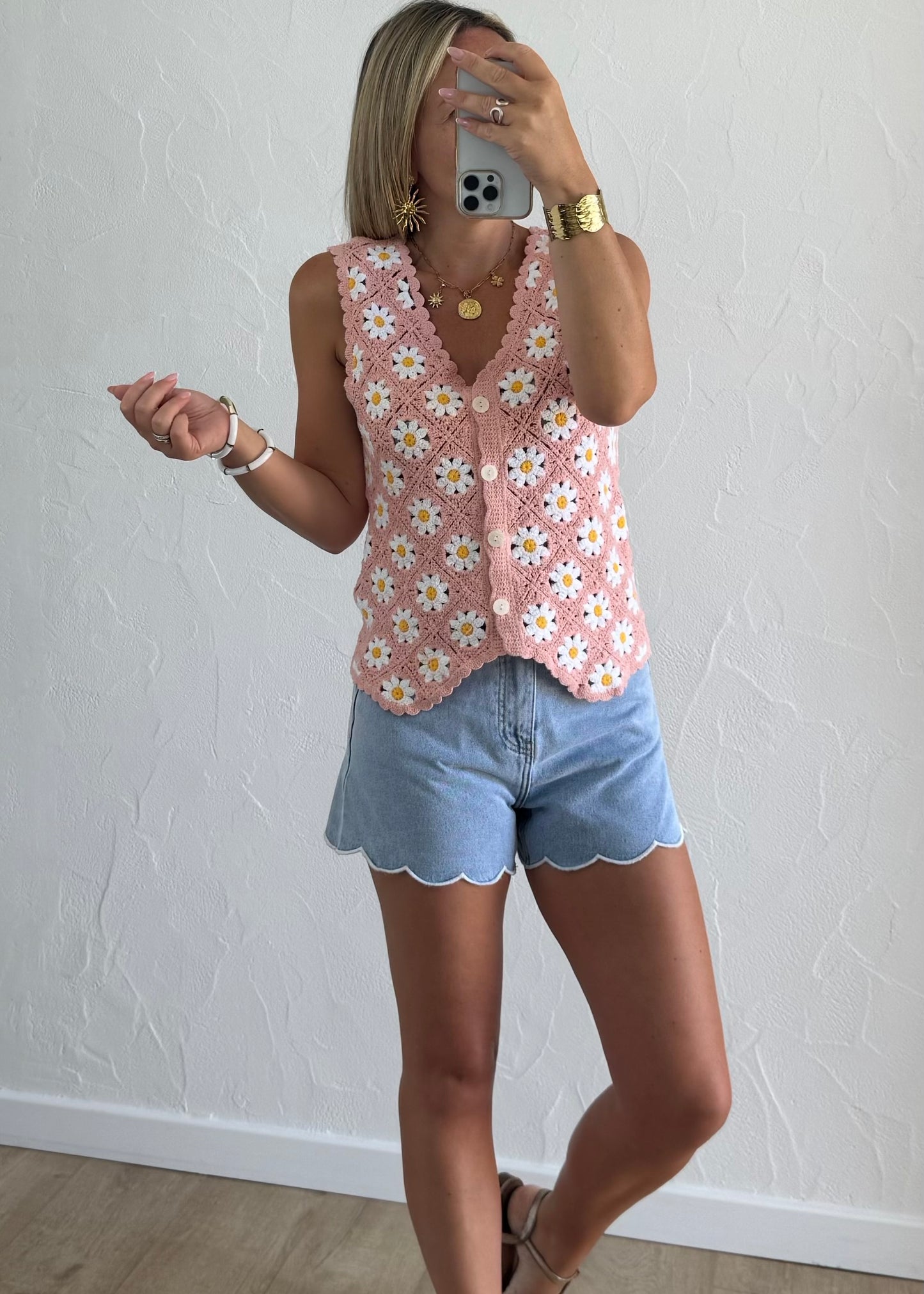 Top en crochet rose