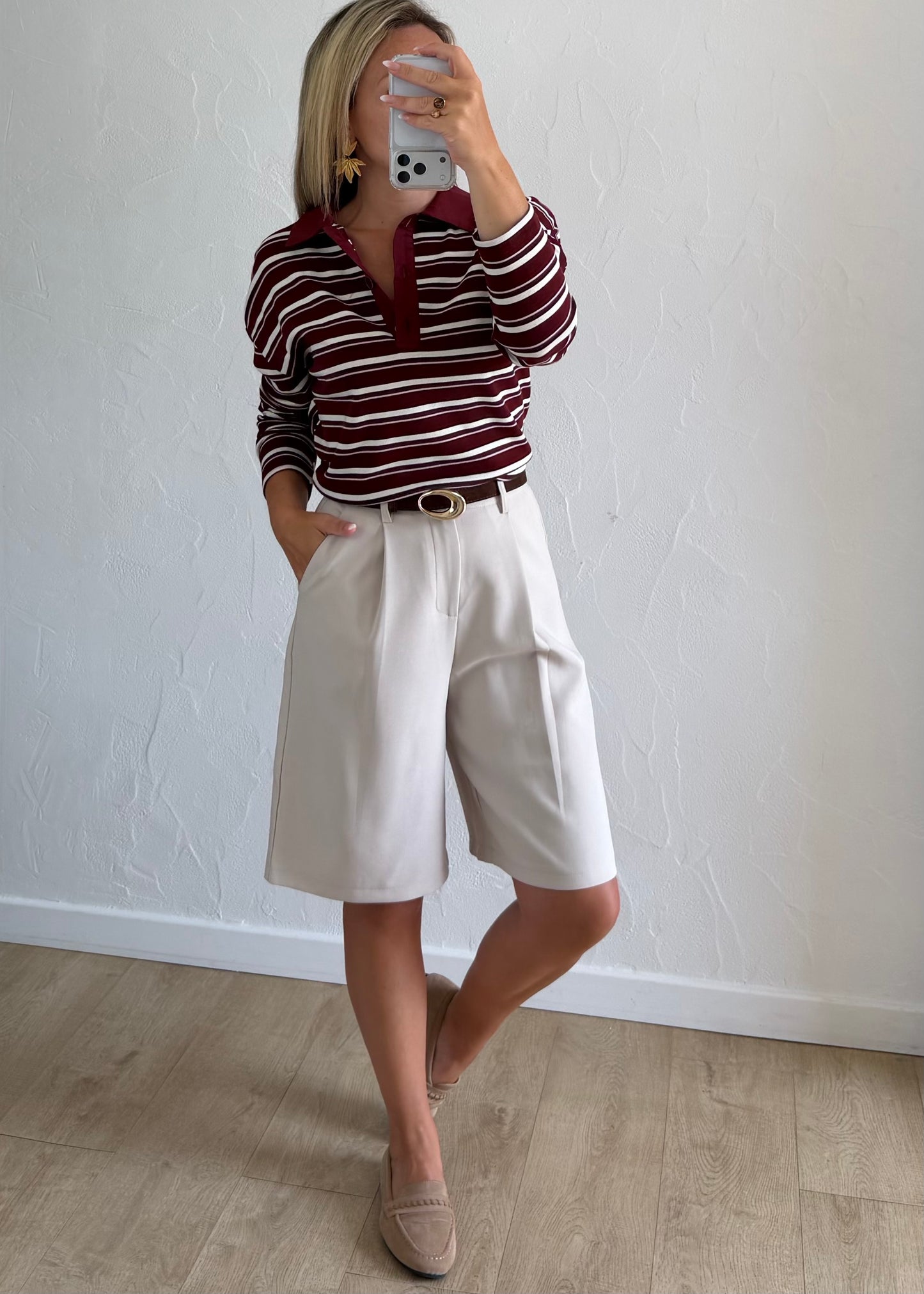 Polo Paris rayé bordeaux