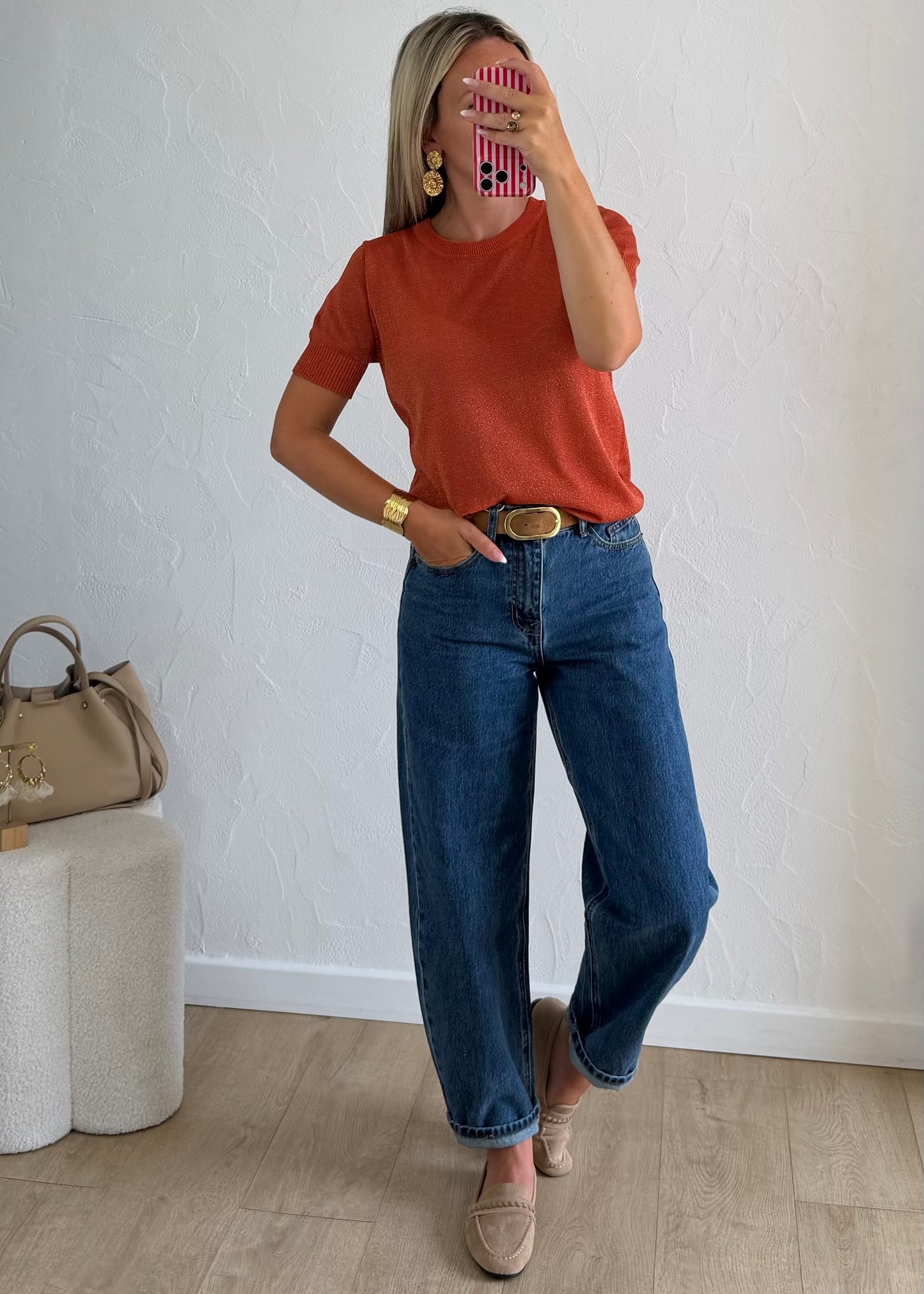 Top LOU en maille fine rouille