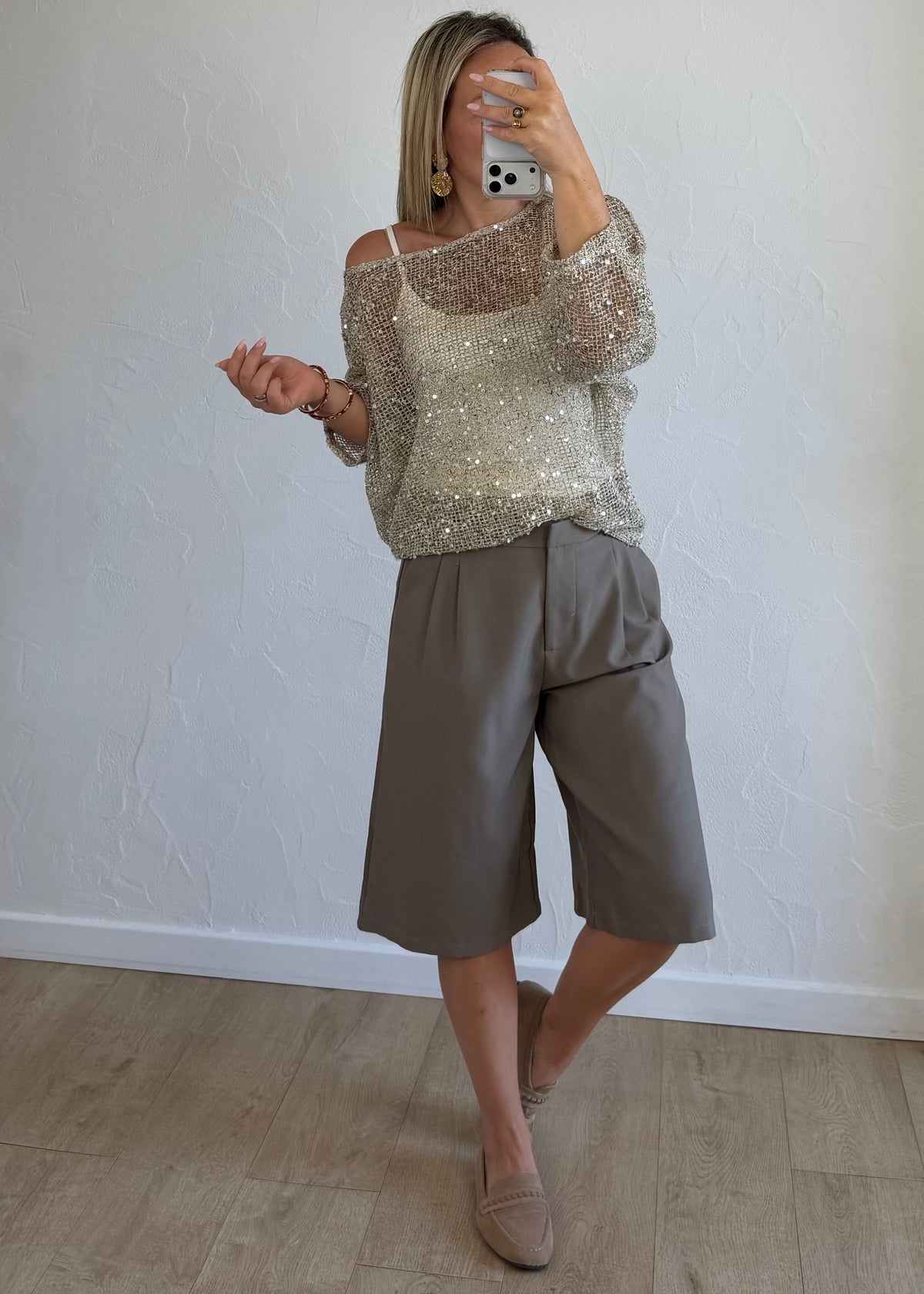 Top pailllette beige