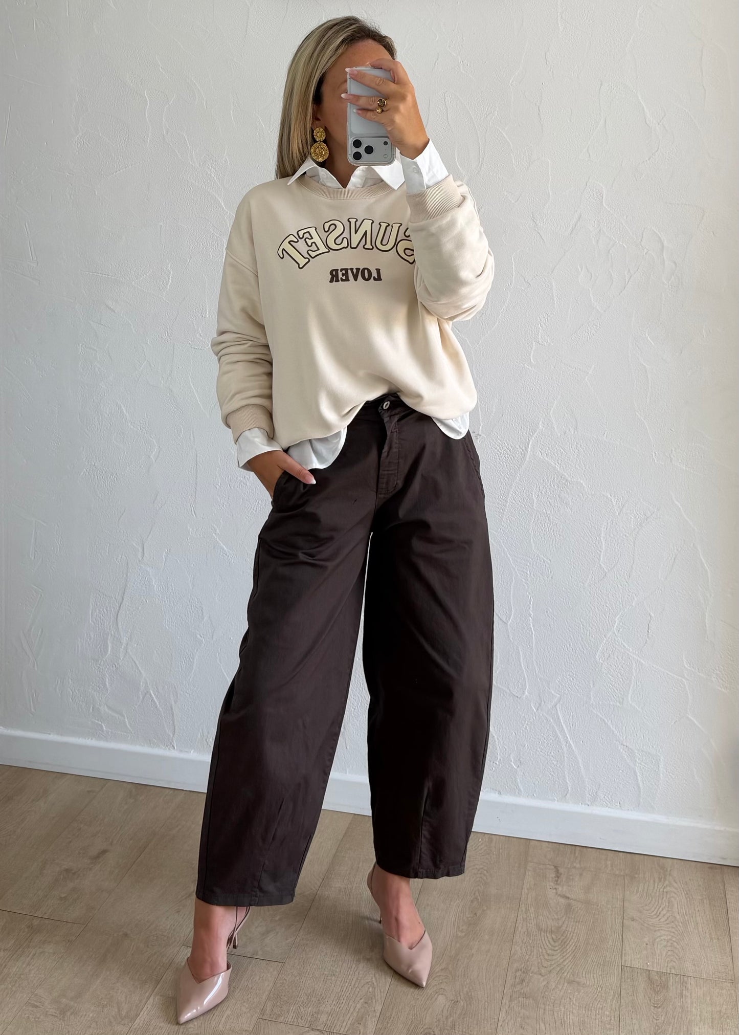 Pantalon Bennet barrel marron