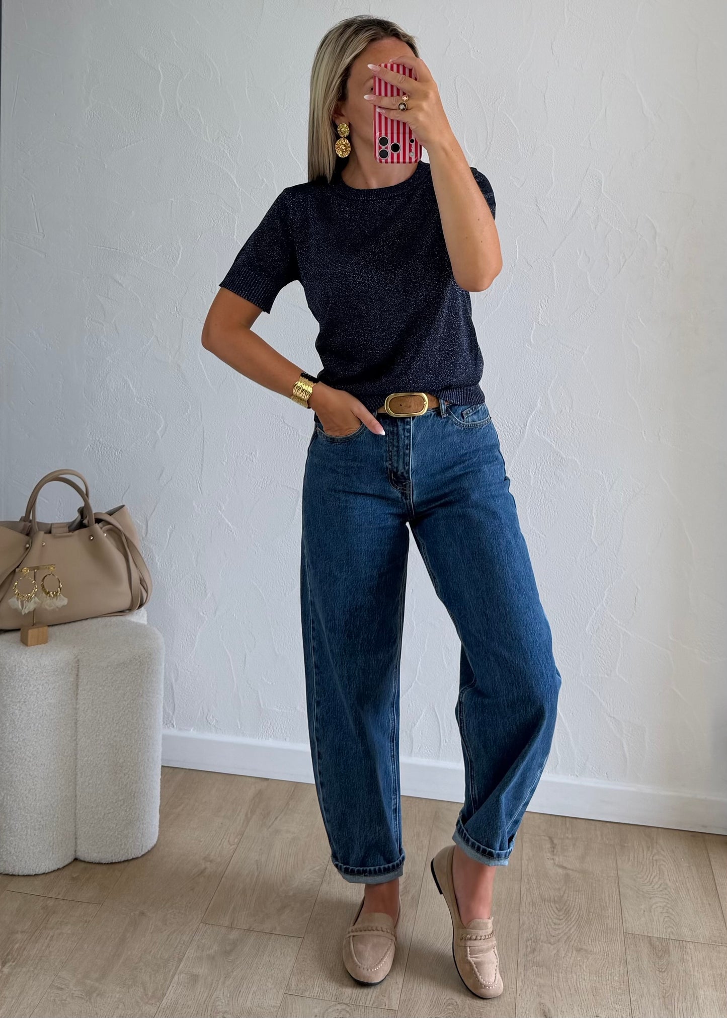 Top LOU en maille fine bleu marine