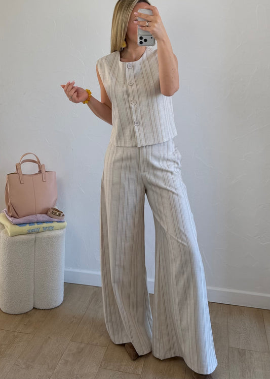 Pantalon Rayé beige