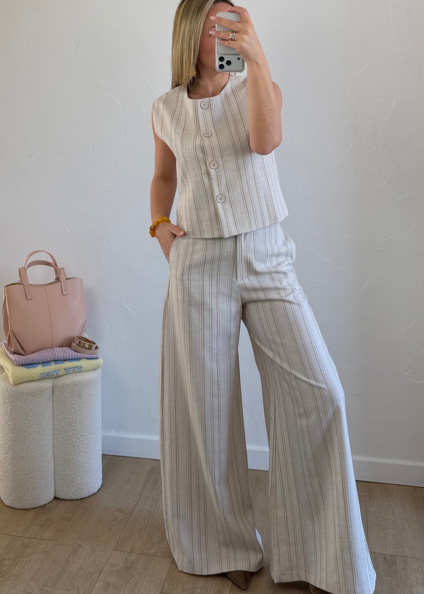 Pantalon Rayé beige