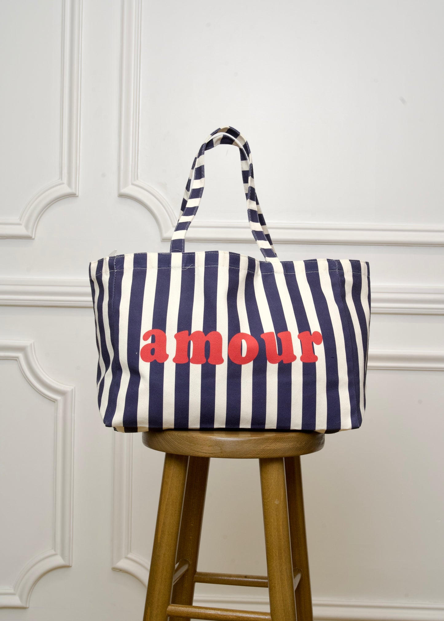 Cabas « AMOUR » Rayé Bleu marine