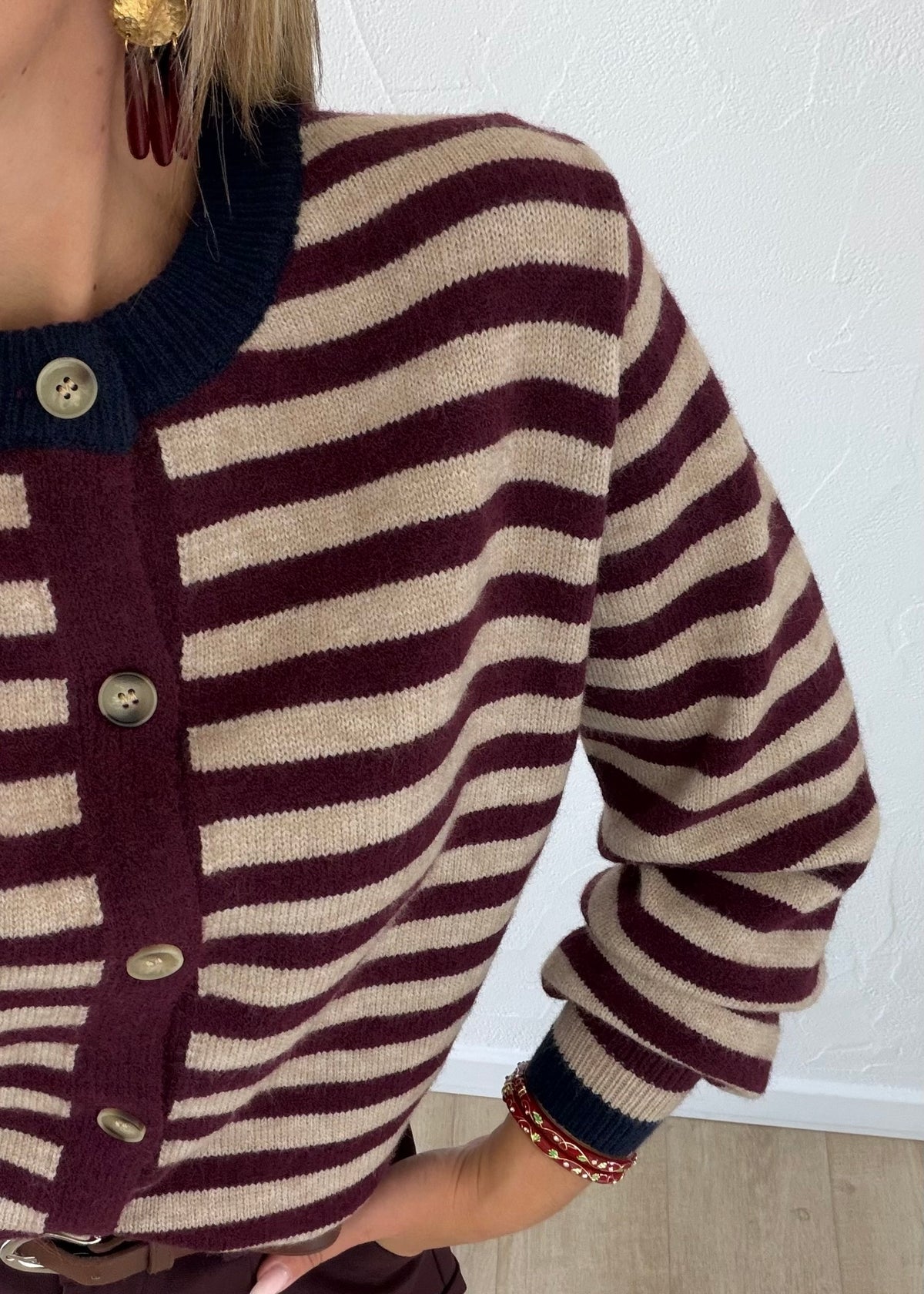 Gilet Dolly rayé bordeaux