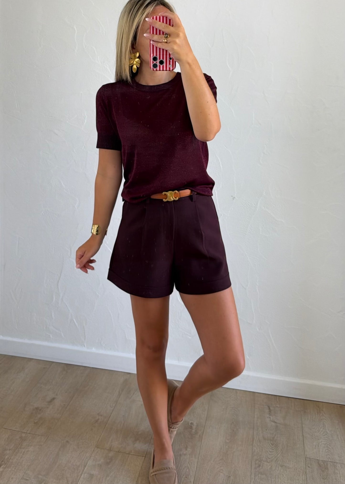 Top LOU en maille fine bordeaux