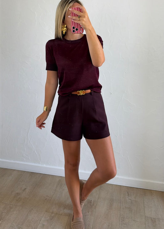 Top LOU en maille fine bordeaux