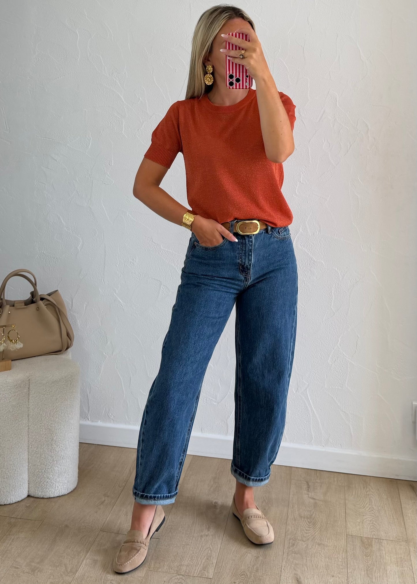 Top LOU en maille fine rouille