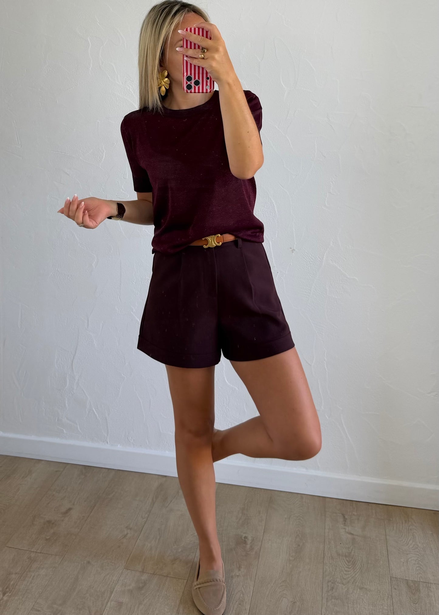 Top LOU en maille fine bordeaux