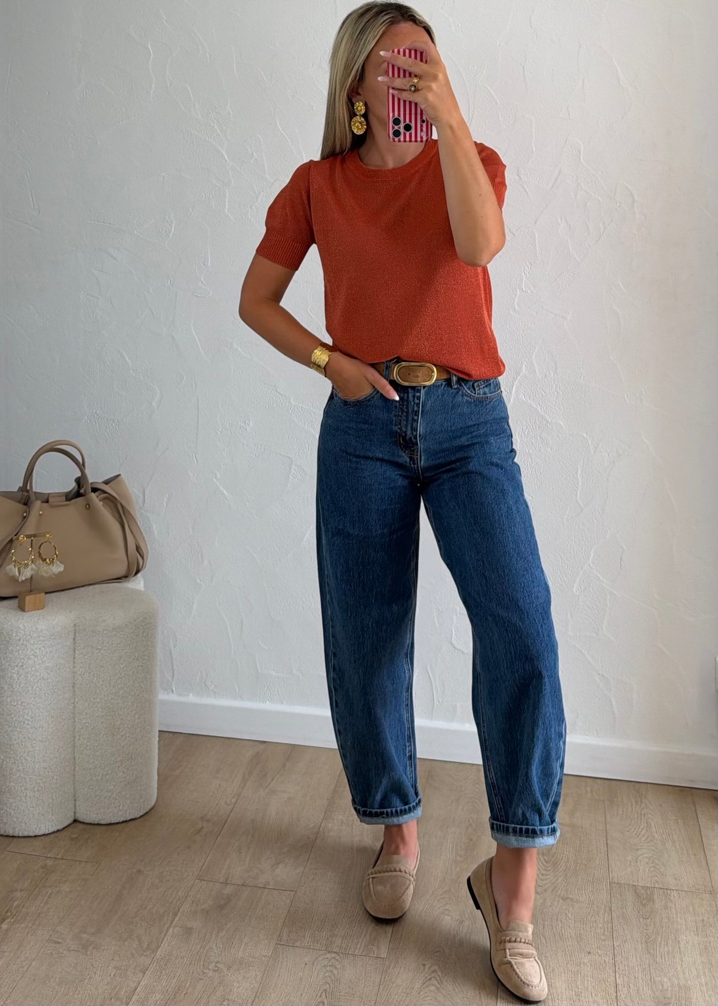 Top LOU en maille fine rouille
