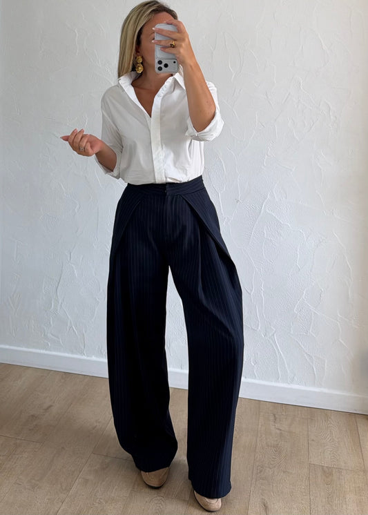 Pantalon Nero rayé bleu marine