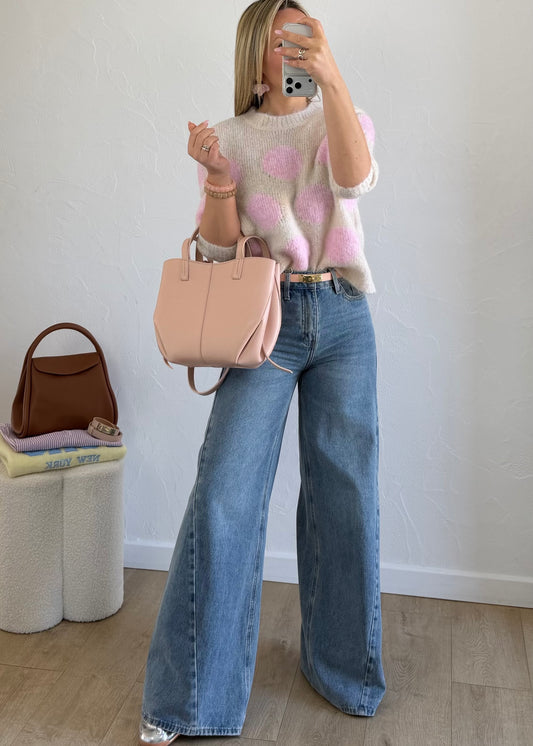 Pull à pois rose&écru