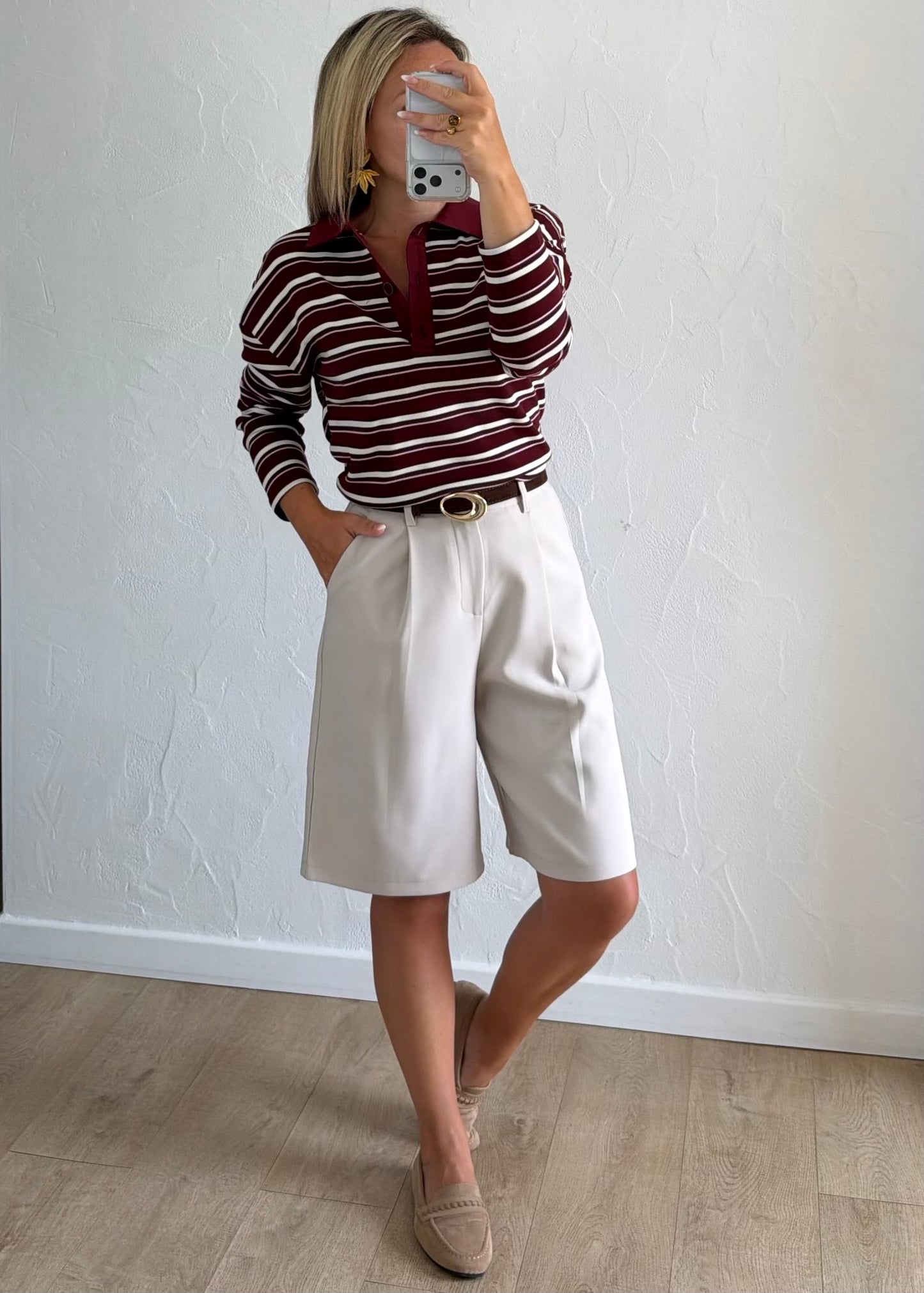 Polo Paris rayé bordeaux