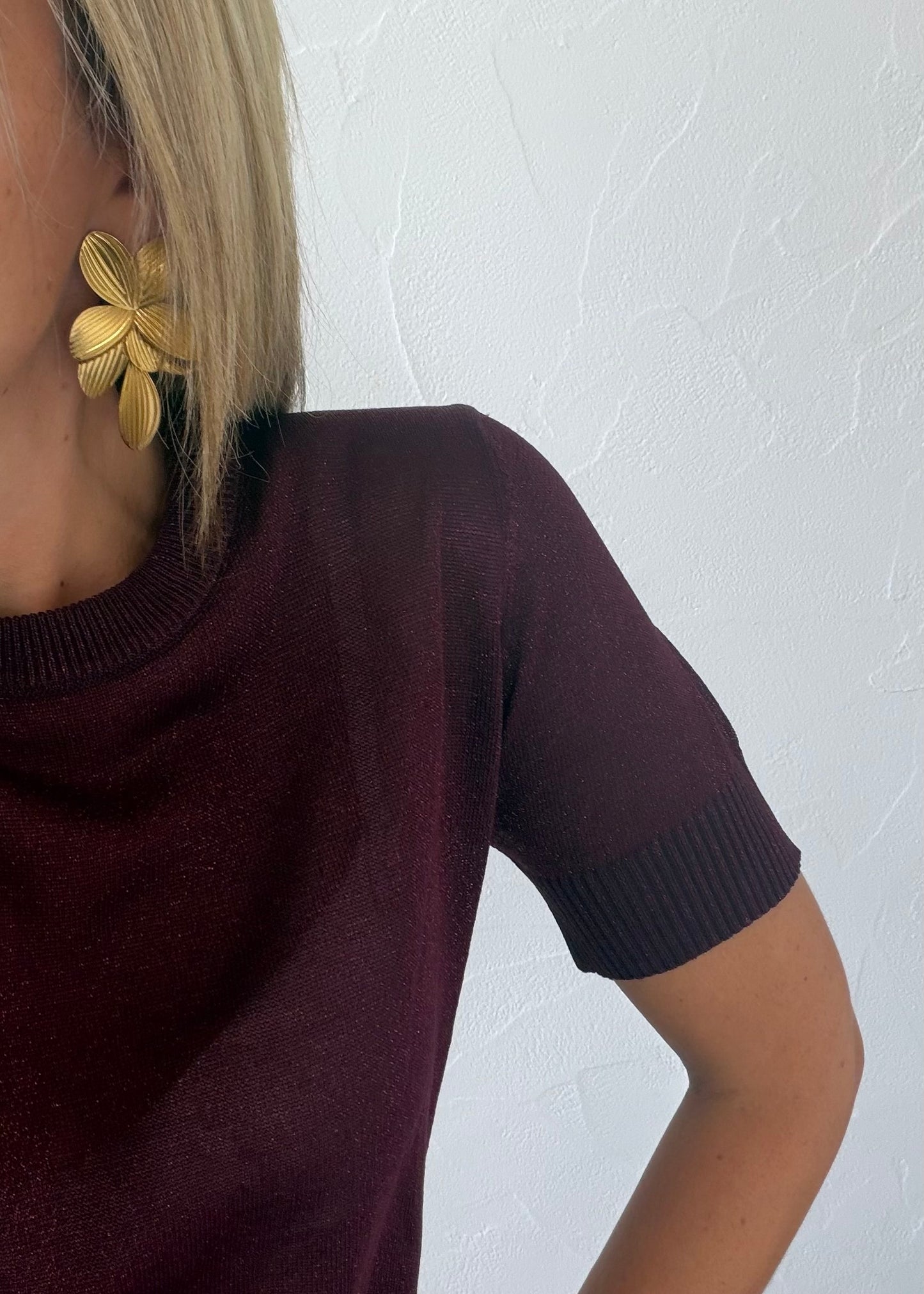 Top LOU en maille fine bordeaux