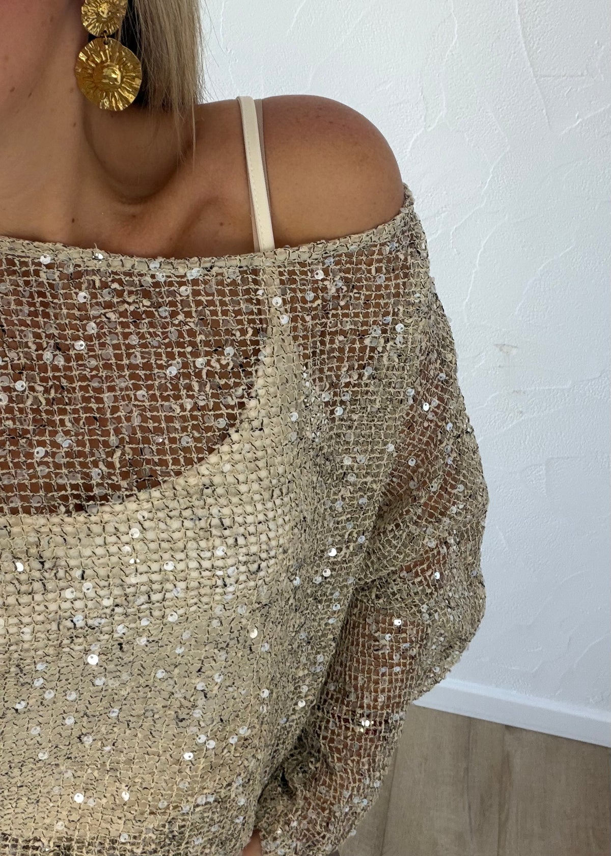 Top pailllette beige