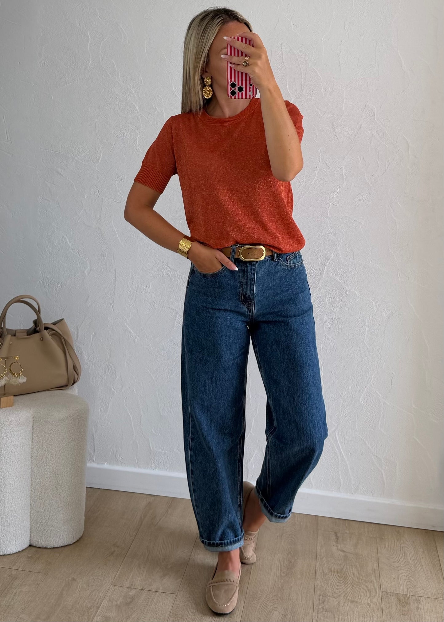 Top LOU en maille fine rouille
