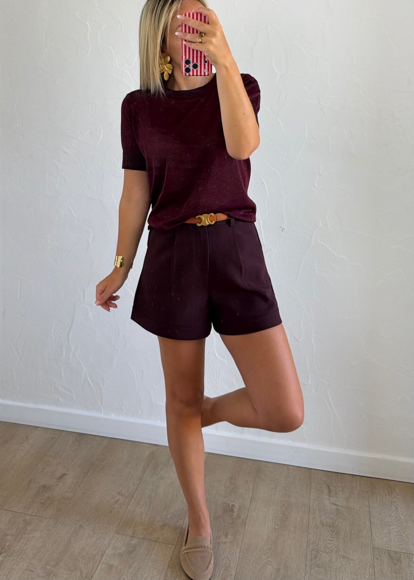 Top LOU en maille fine bordeaux