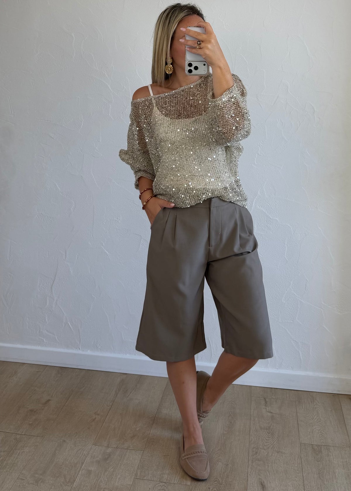 Top pailllette beige