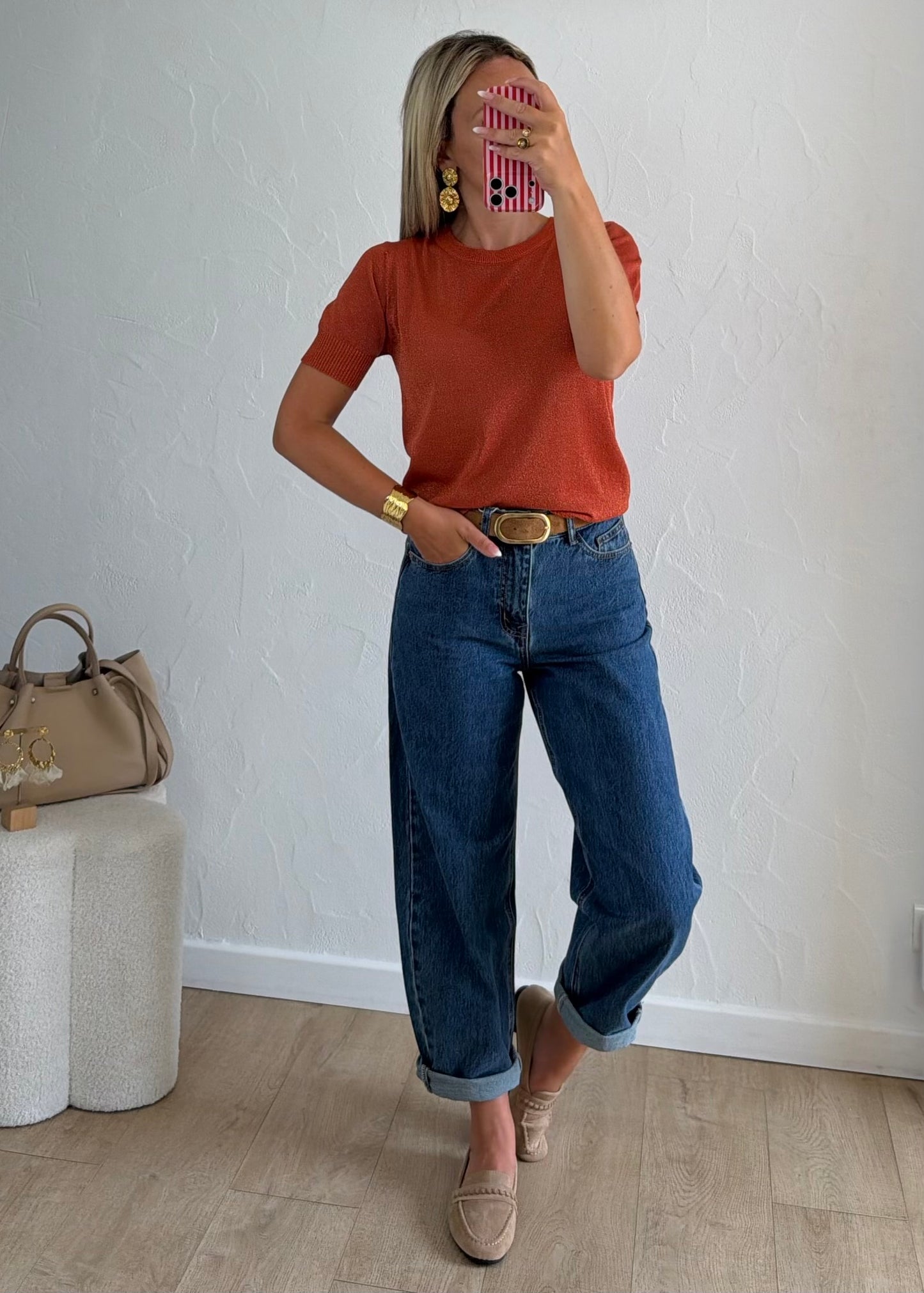 Top LOU en maille fine rouille