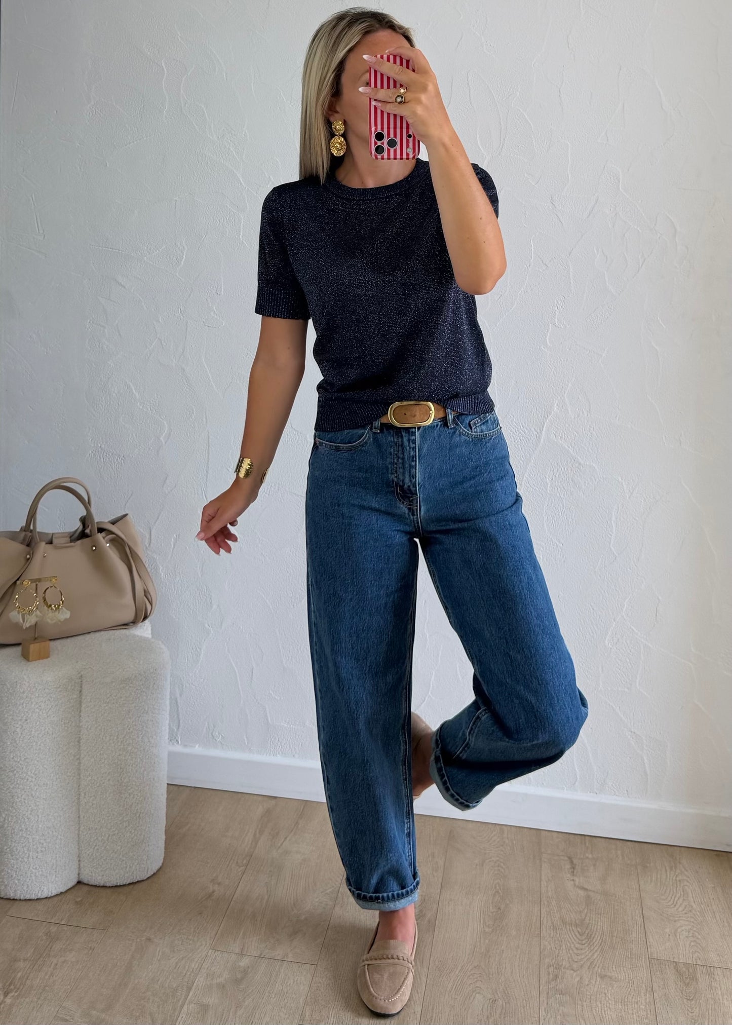 Top LOU en maille fine bleu marine