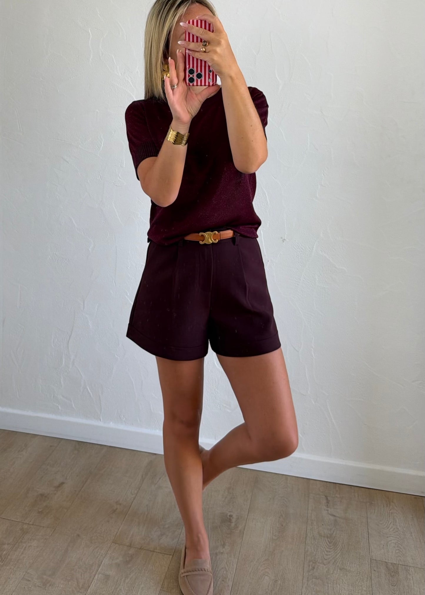 Top LOU en maille fine bordeaux