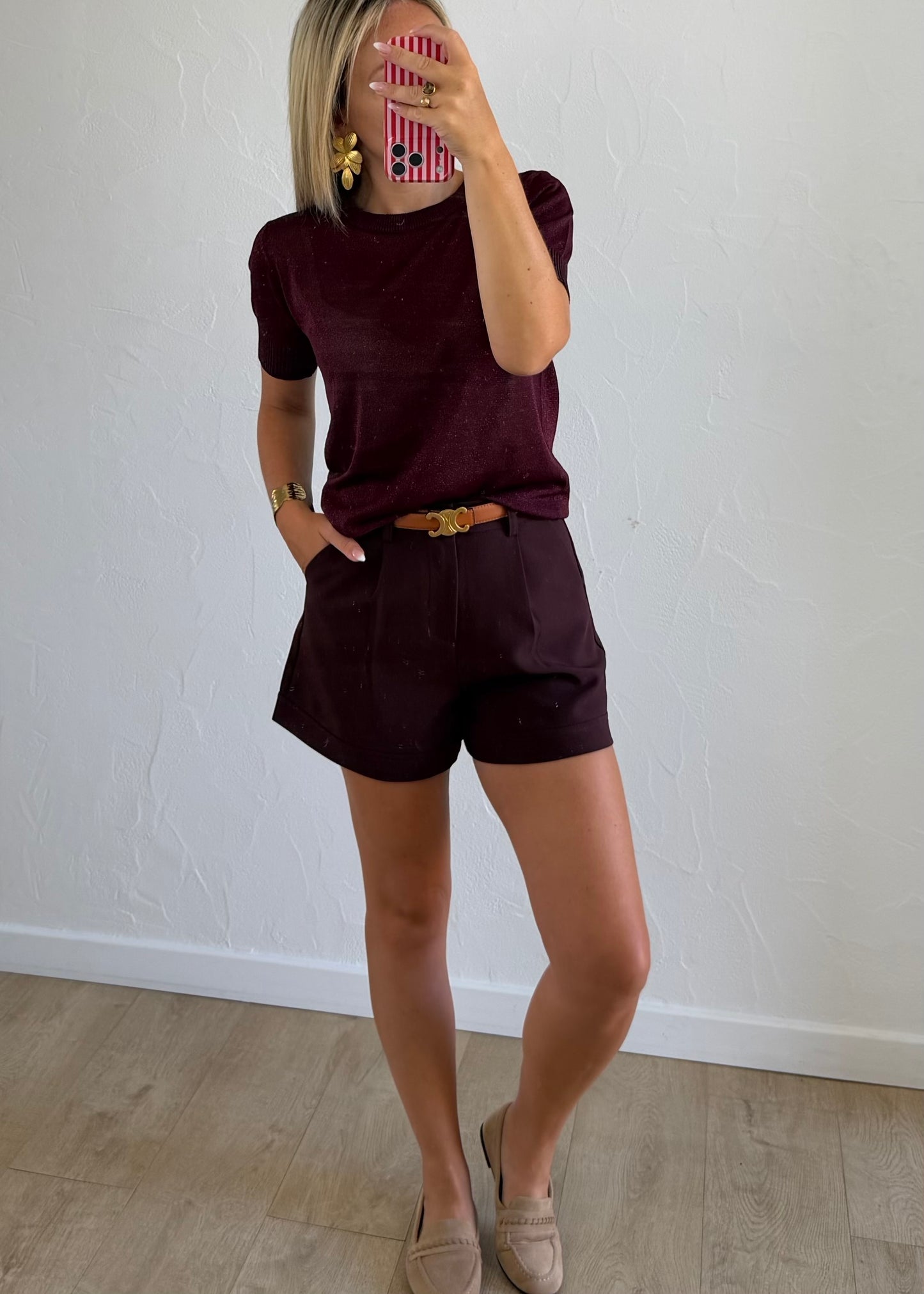 Top LOU en maille fine bordeaux