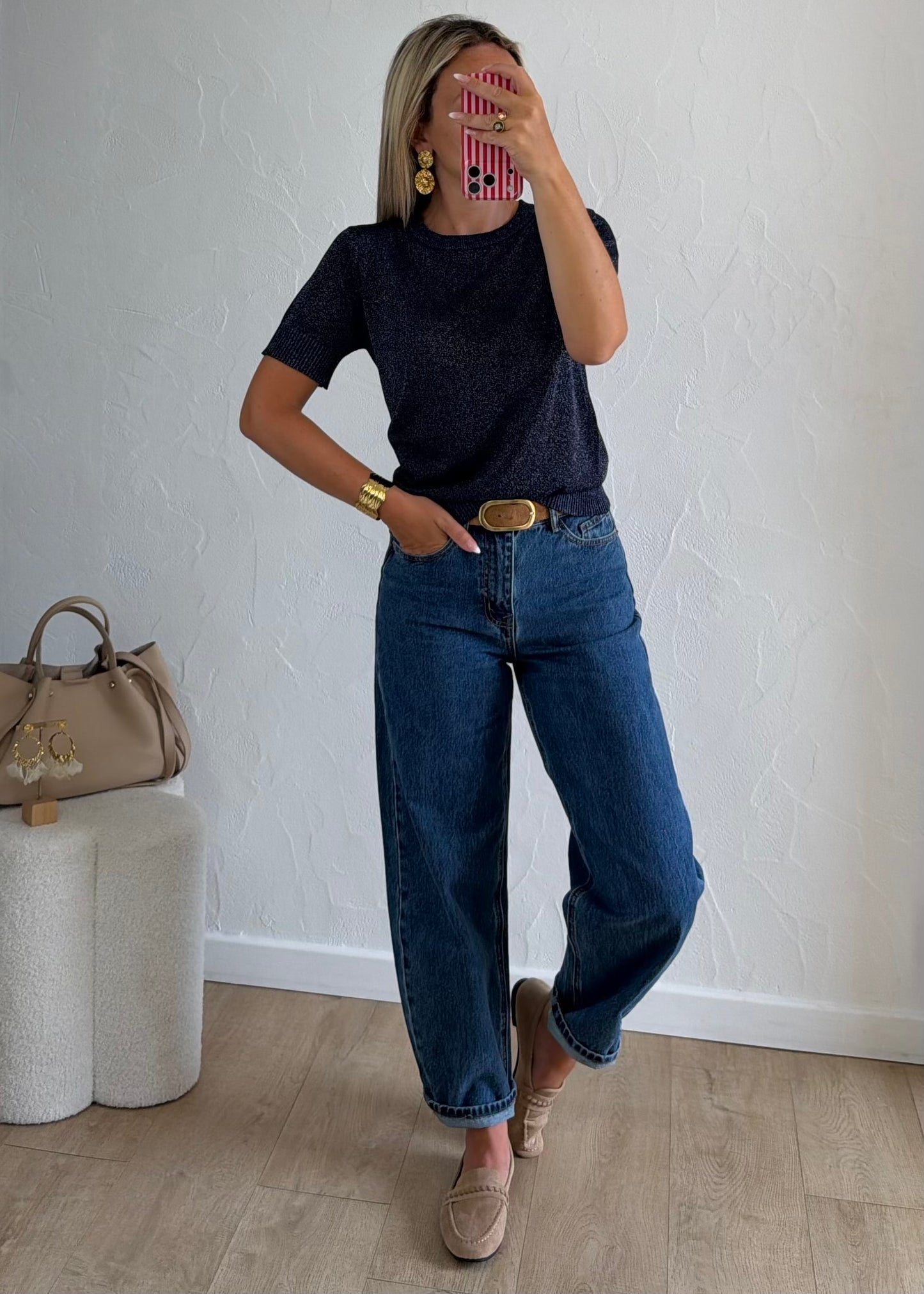 Top LOU en maille fine bleu marine