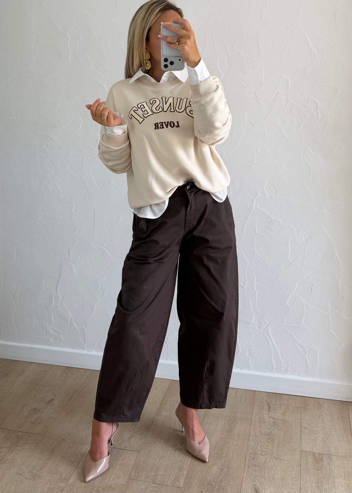 Pantalon Bennet barrel marron