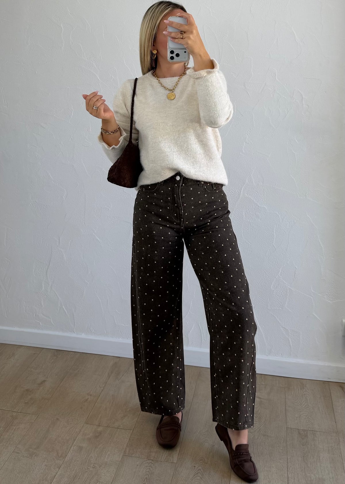 Pantalon Joy à pois marron