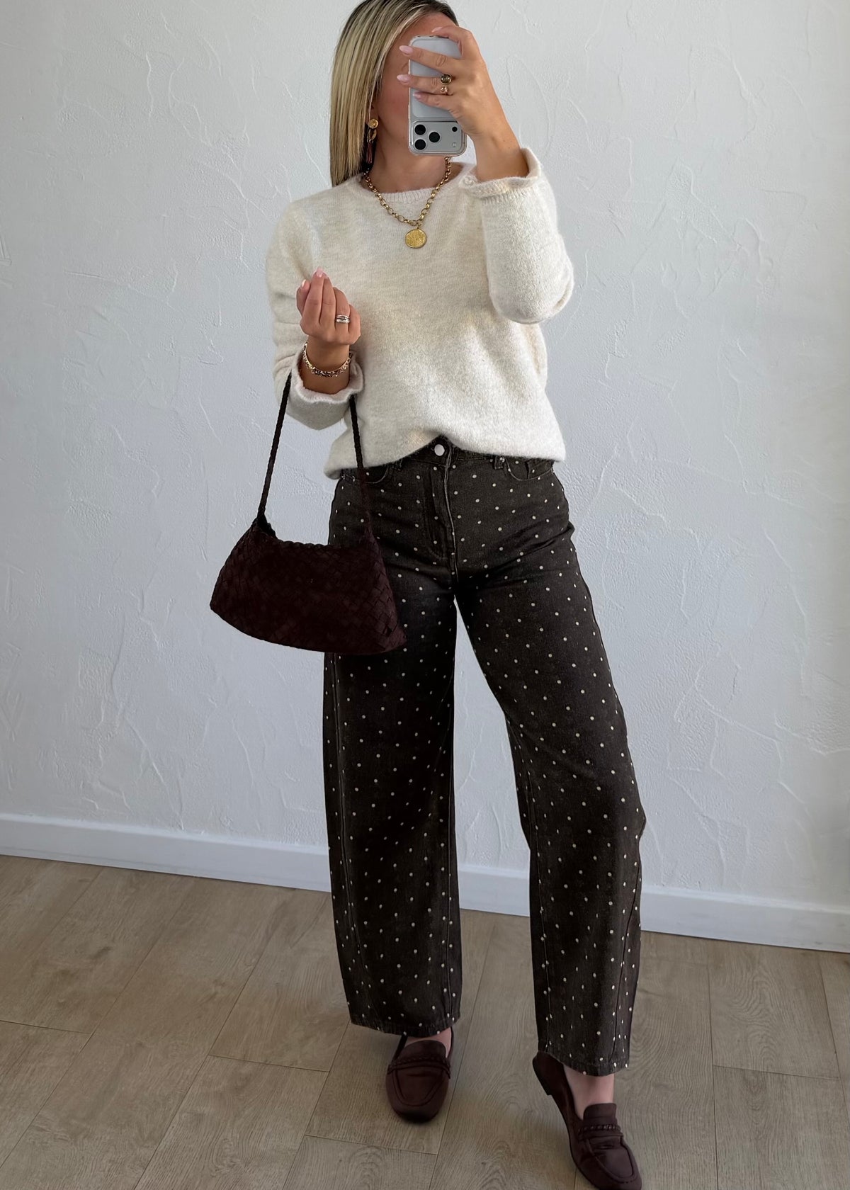 Pantalon Joy à pois marron