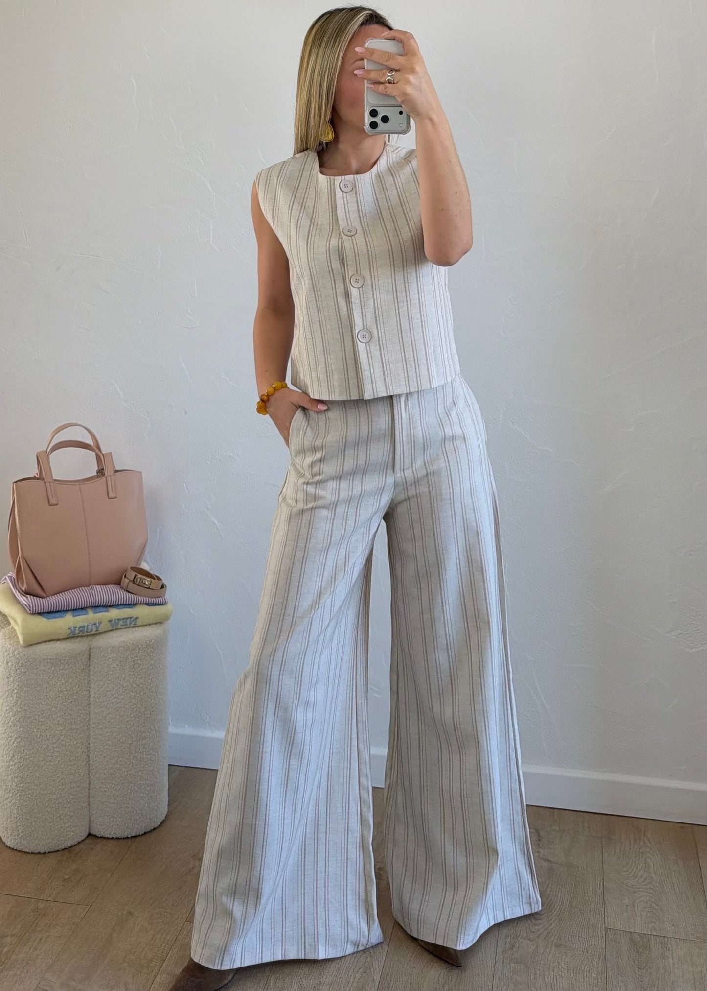 Pantalon Rayé beige