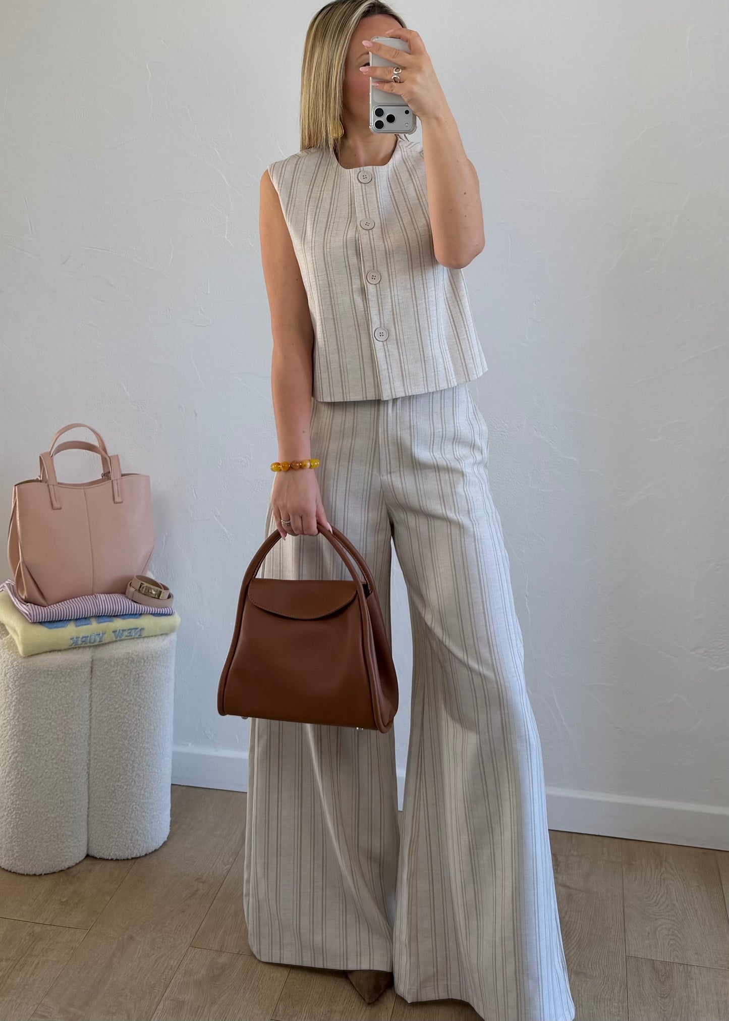 Pantalon Rayé beige