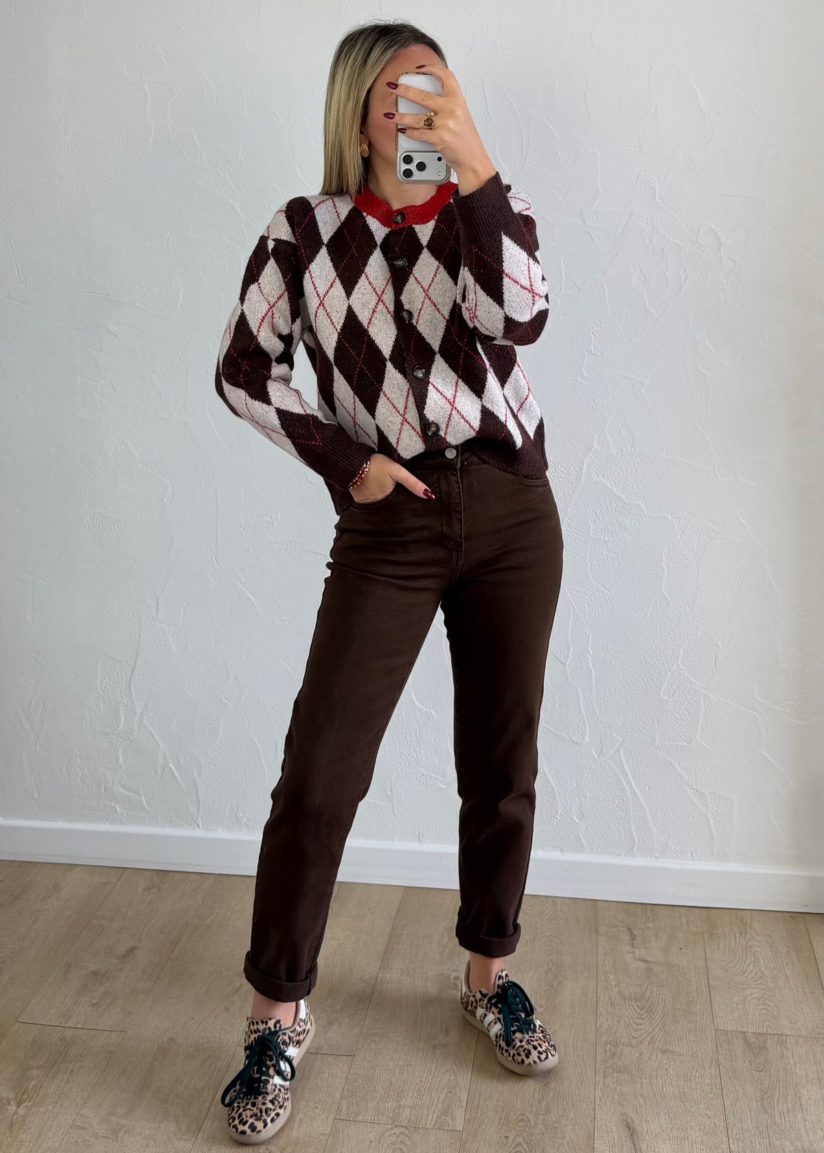 Gilet Malory à carreaux bordeaux
