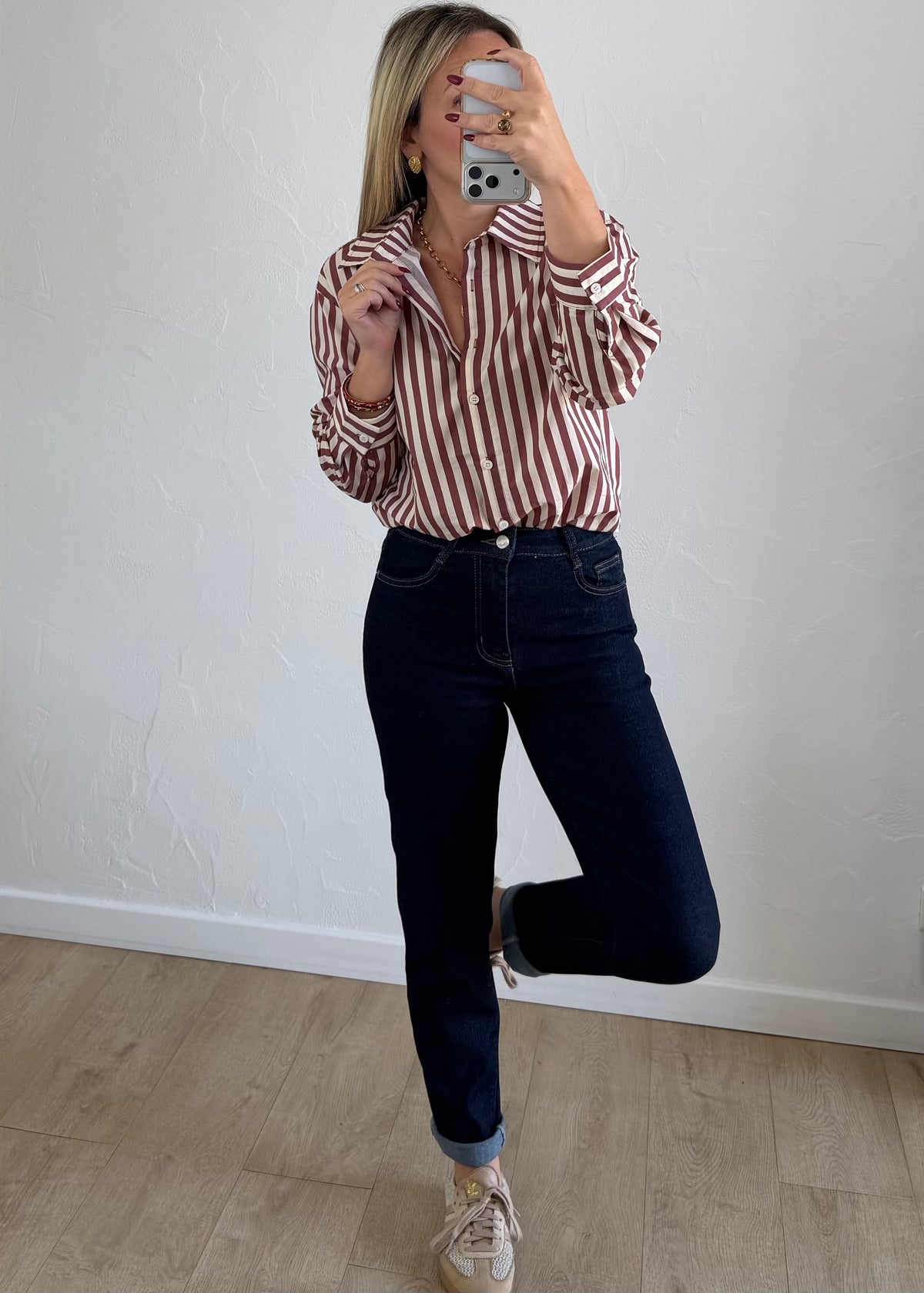 Chemise Estelle rayée bordeaux
