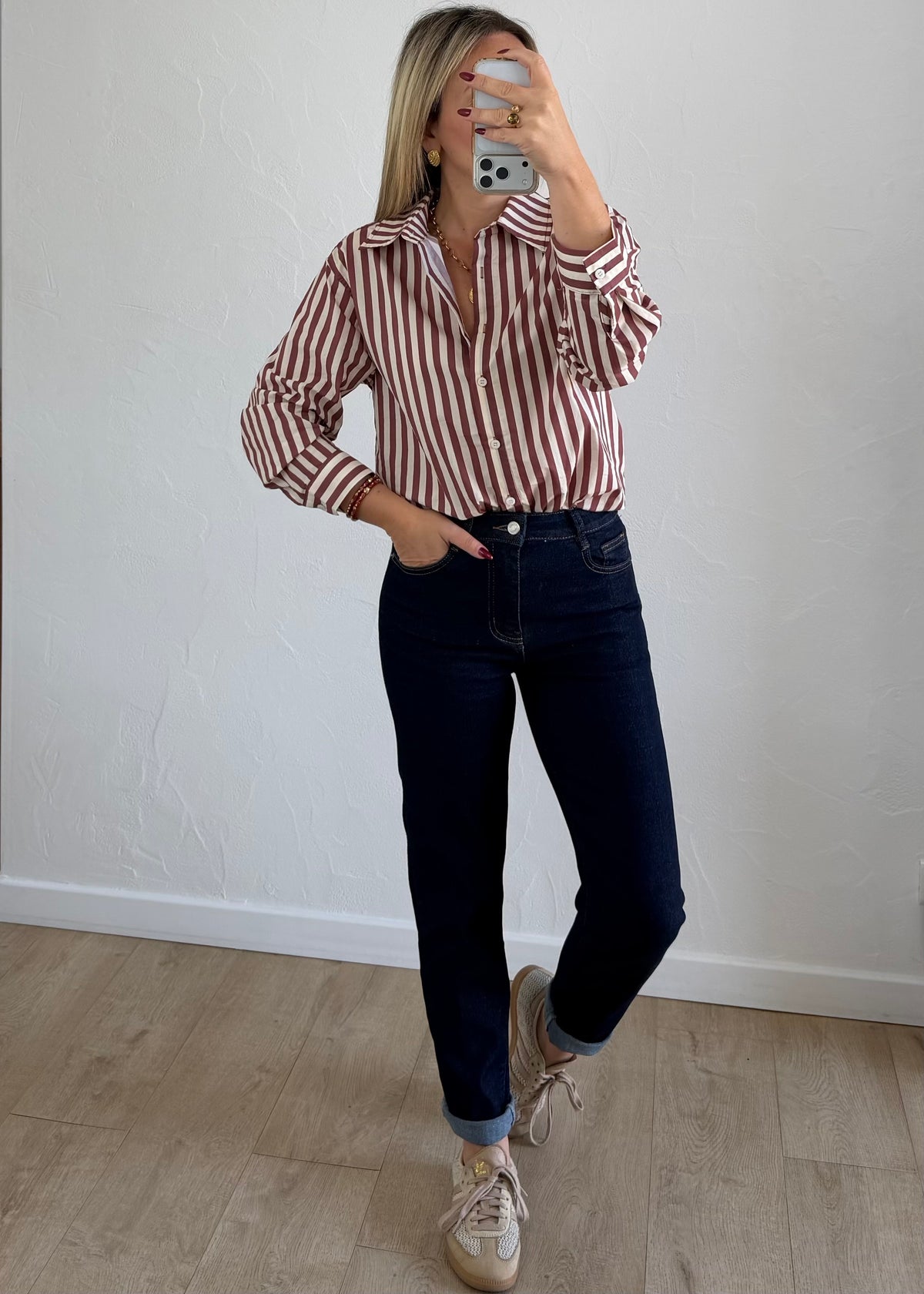 Chemise Estelle rayée bordeaux