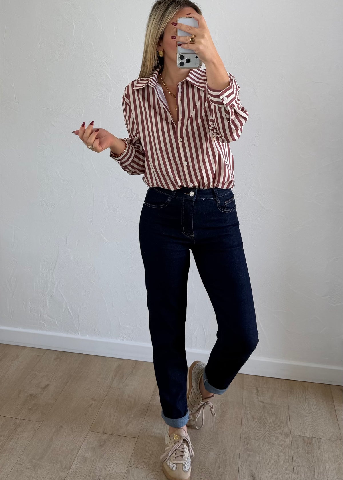 Chemise Estelle rayée bordeaux