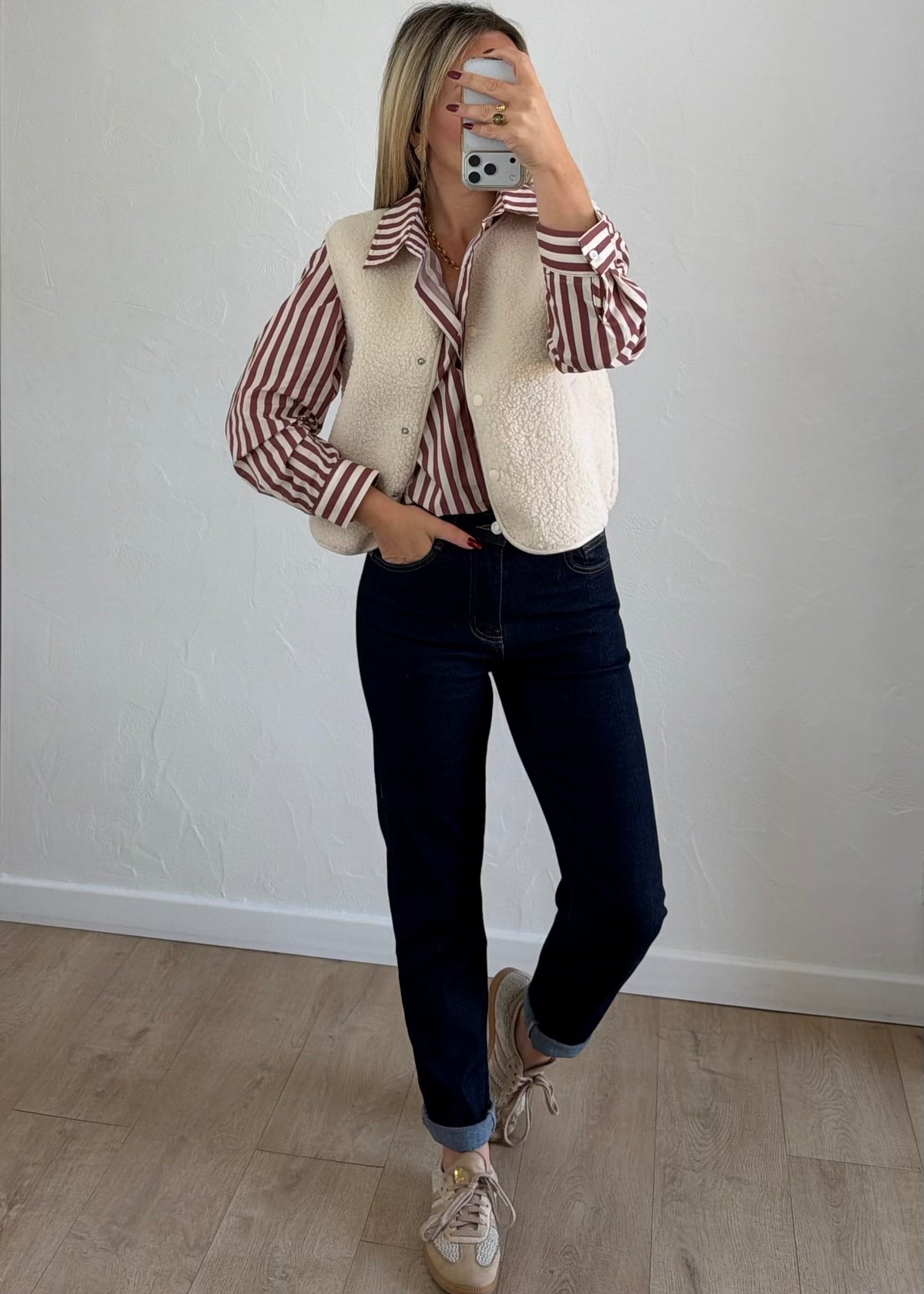 Chemise Estelle rayée bordeaux
